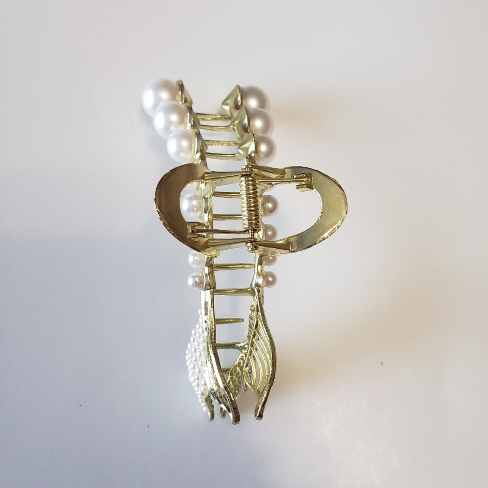 Metal Hair Claw Clip Non Slip, Pearl Hair Jaw Clip, gold tone - Picture 4 of 6